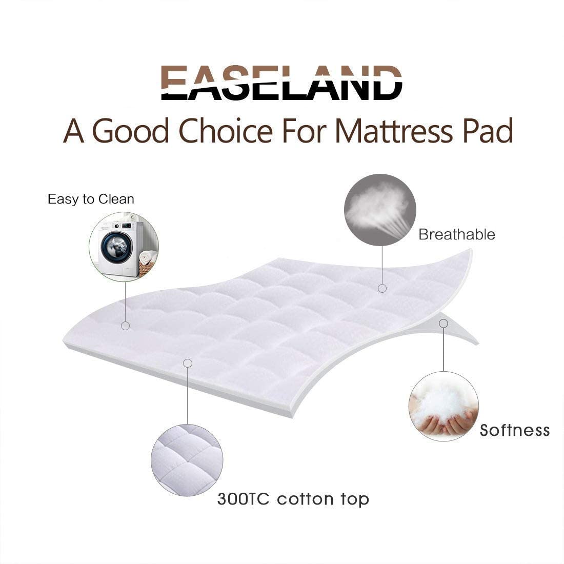 EASELAND Queen Mattress Pad – Pillow Top, White