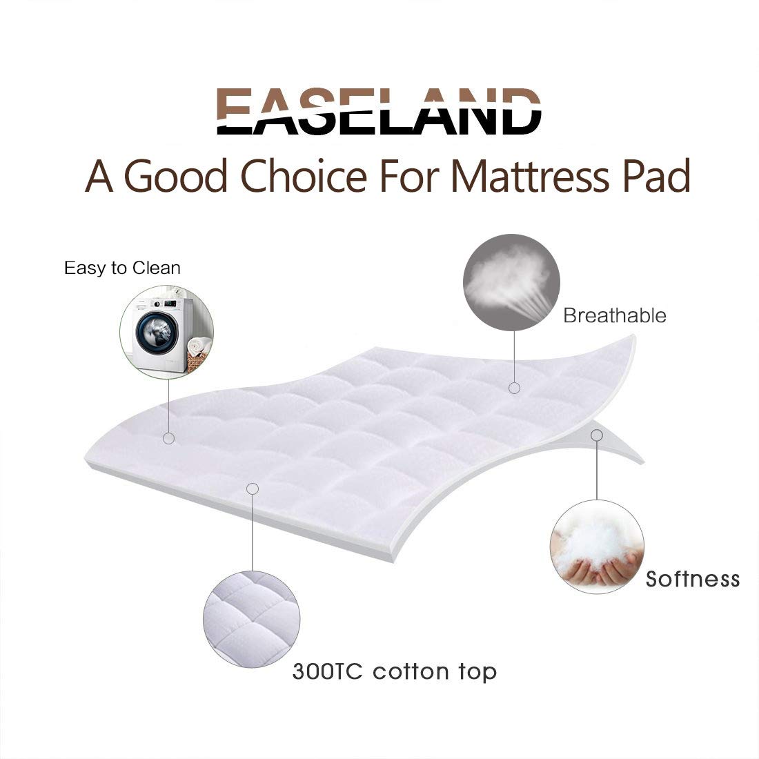 EASELAND Queen Mattress Pad – Pillow Top, White