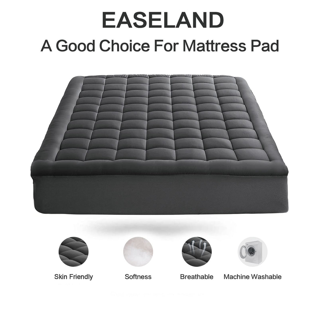 EASELAND Queen Mattress Pad – Pillow Top, White