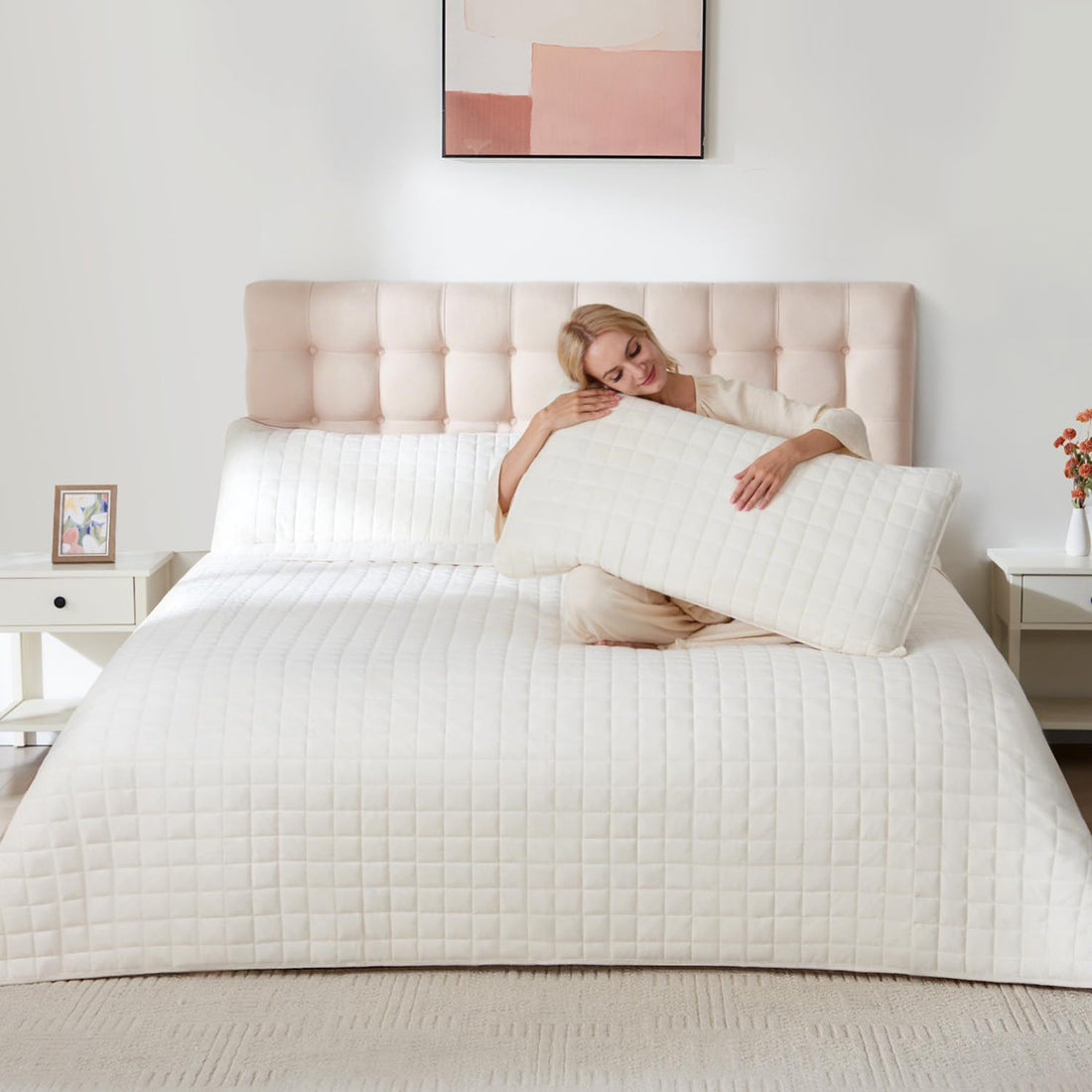 Velvet King Quilt Set – Cream