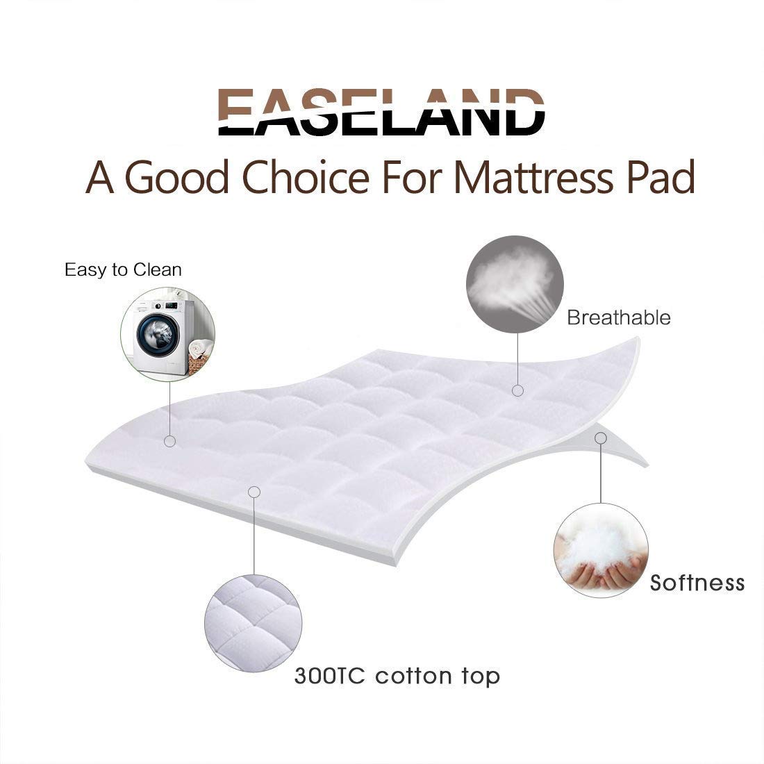 EASELAND Queen Mattress Pad – Pillow Top, White