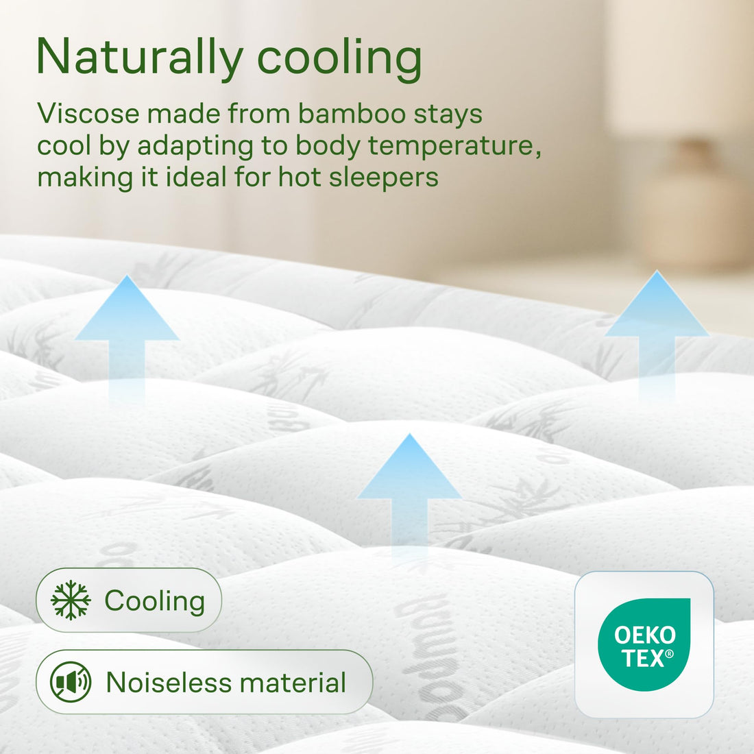 Ultra Soft Bamboo Mattress Topper – Queen, Green
