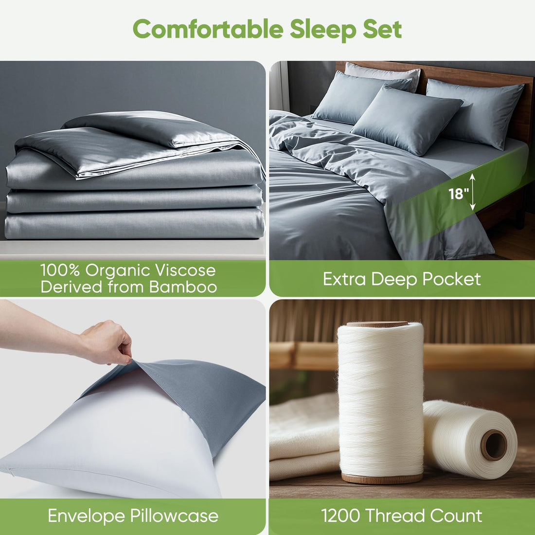 Luxury Bamboo Sheet Set – Cal King, Gray