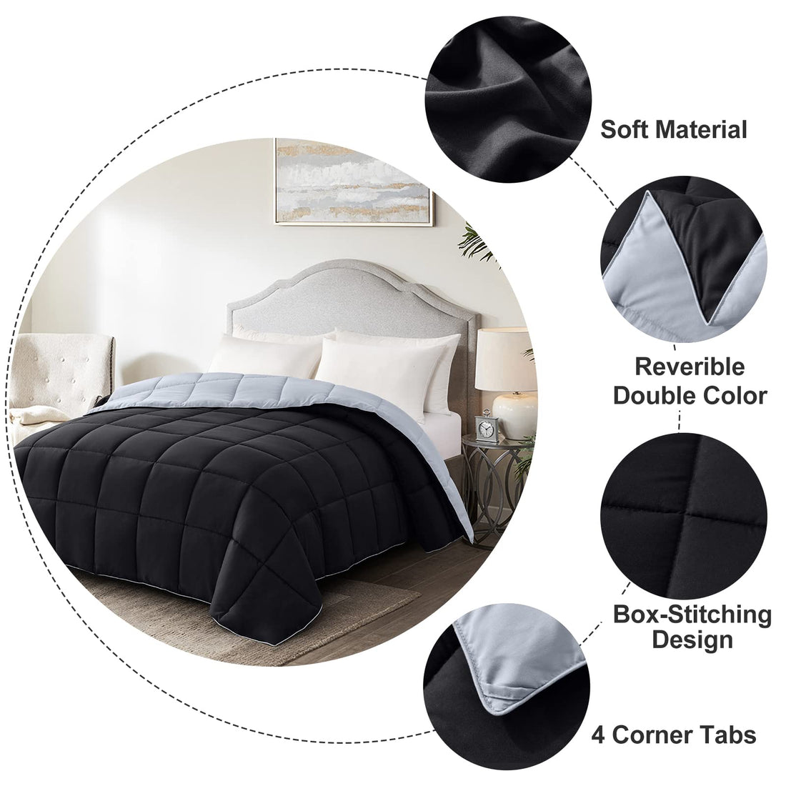 Homelike Moment Queen Comforter – Reversible Grey