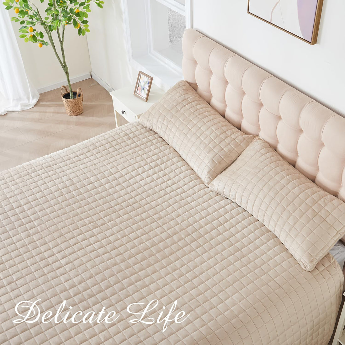 Velvet King Quilt Set – Cream