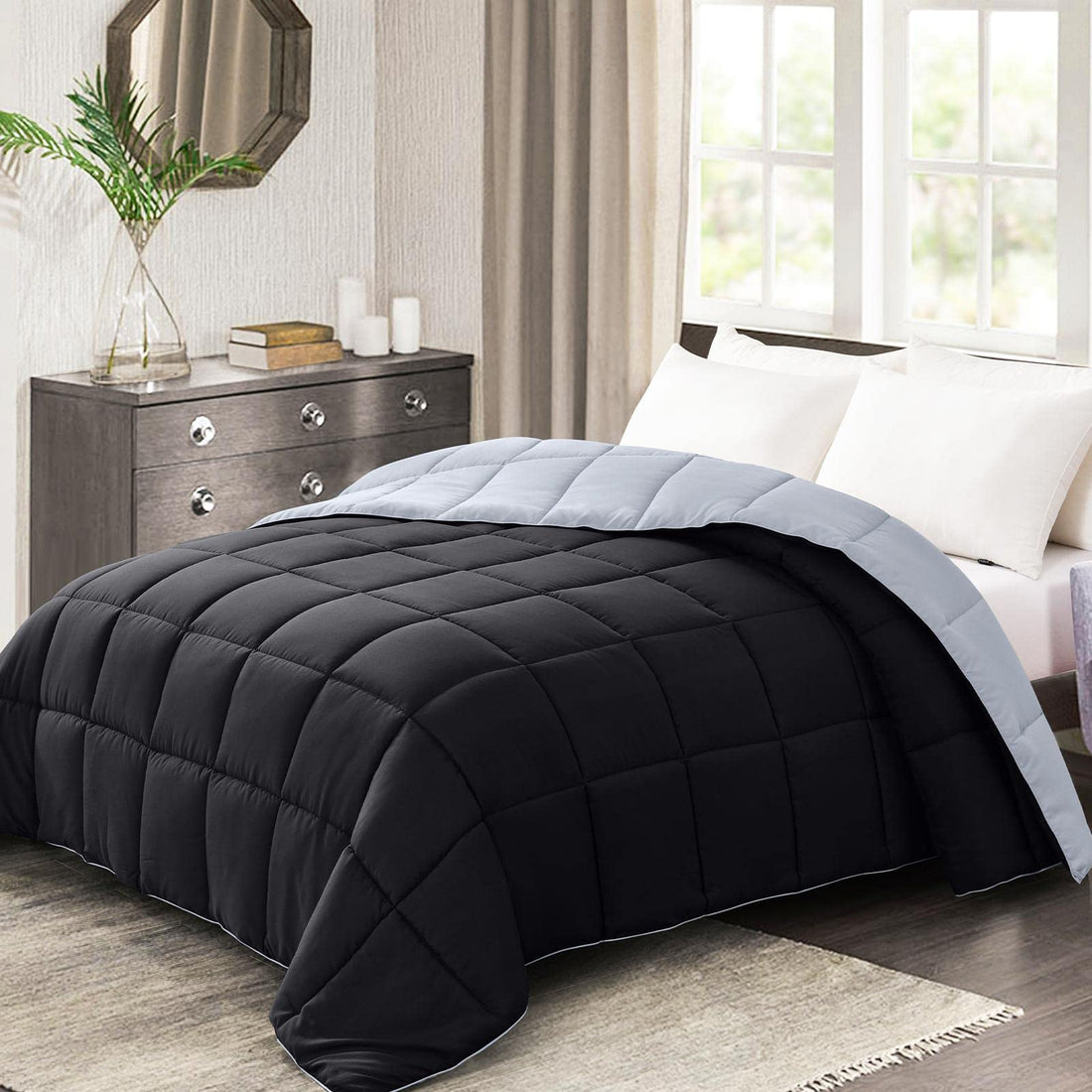 Homelike Moment Queen Comforter – Reversible Grey