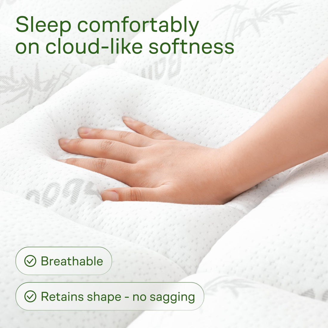 Ultra Soft Bamboo Mattress Topper – Queen, Green