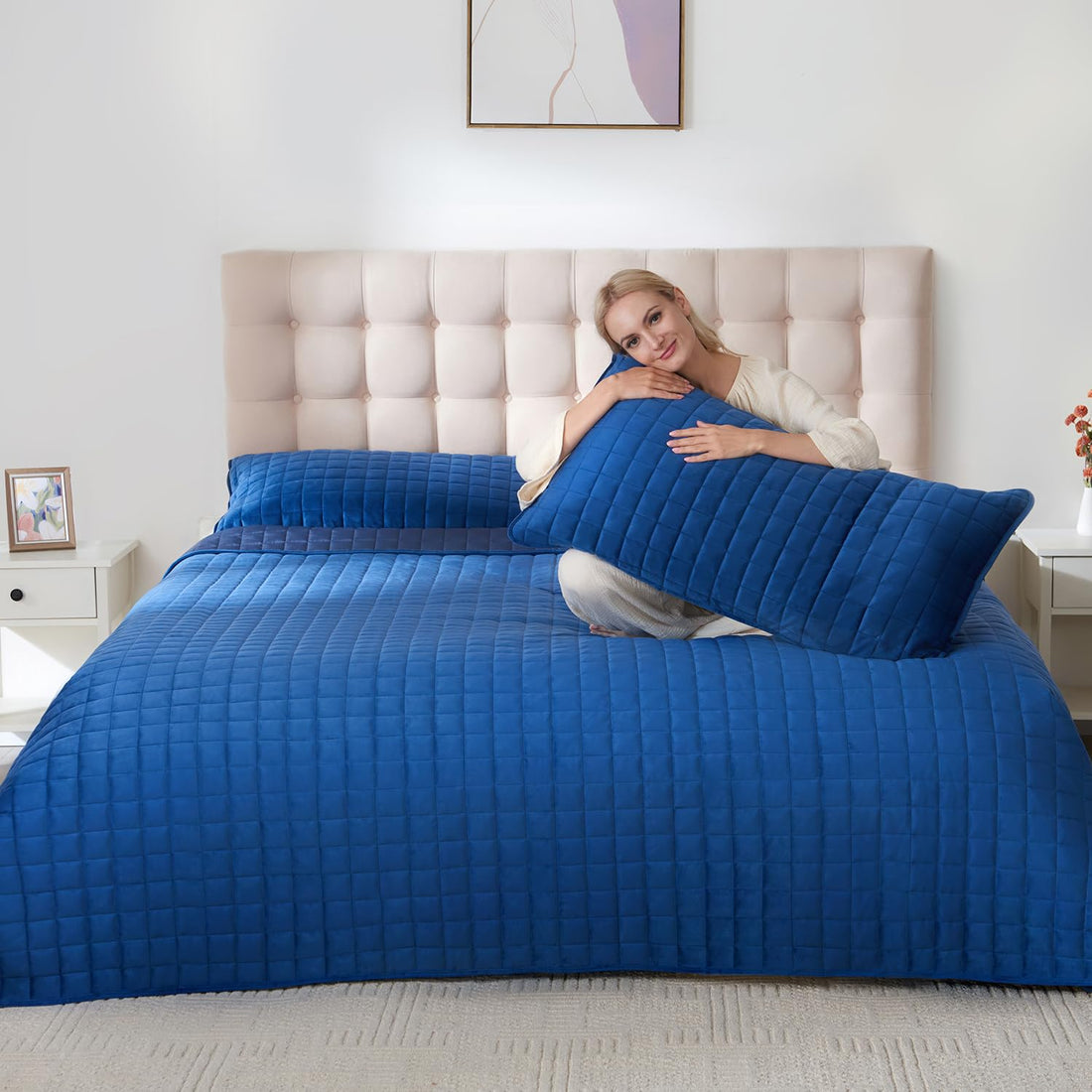 Velvet King Quilt Set – Cream