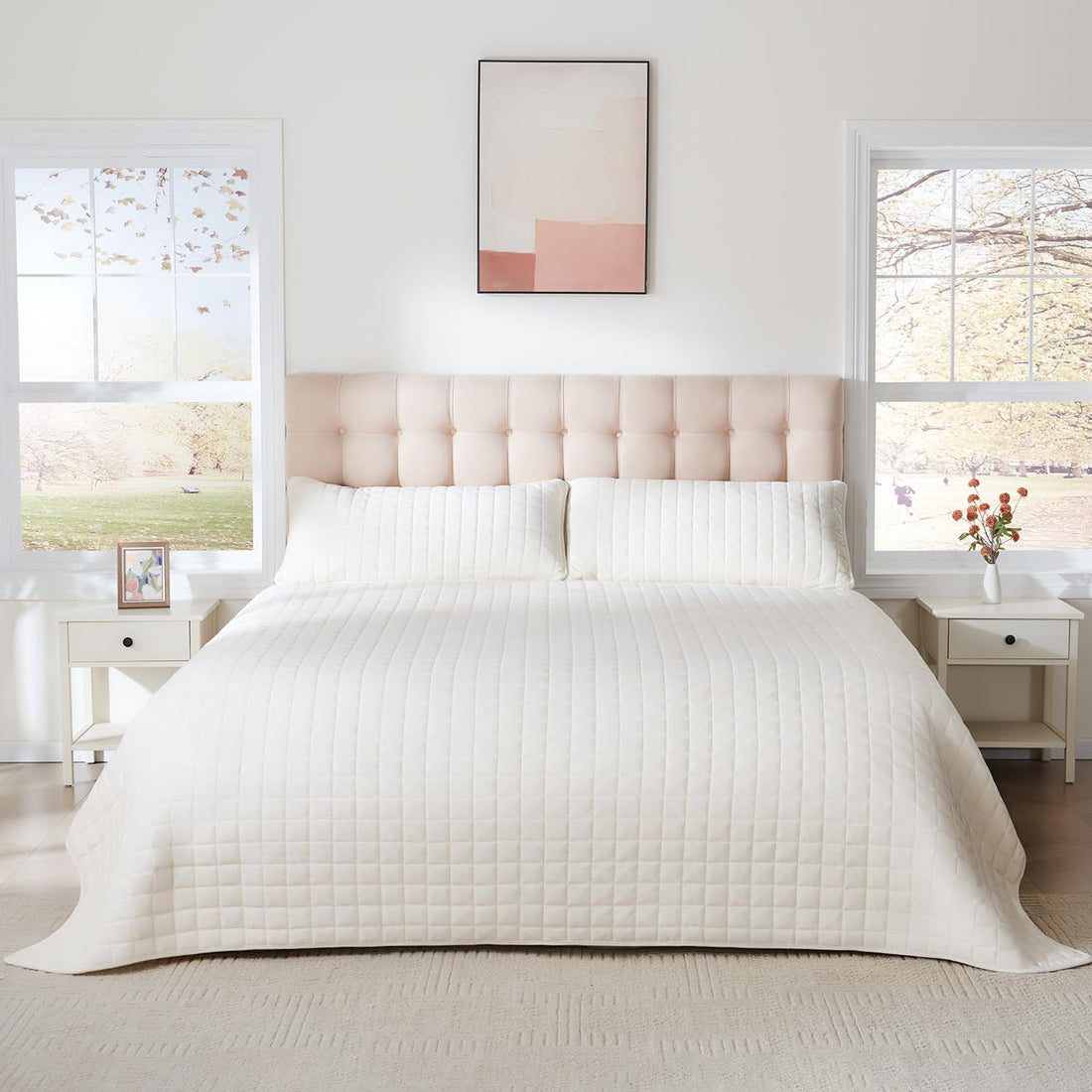 Velvet King Quilt Set – Cream
