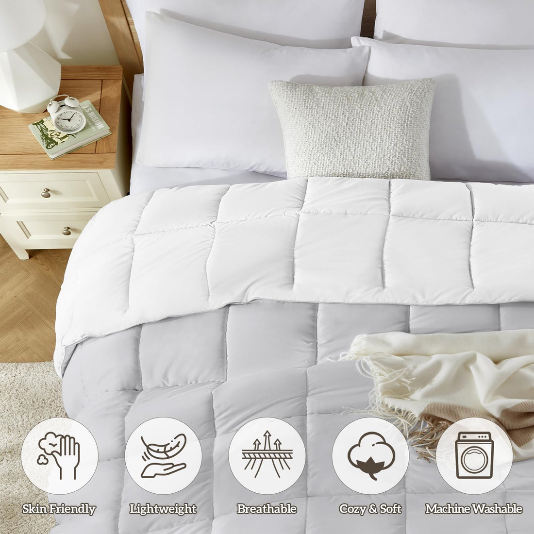 Homelike Moment Queen Comforter – Reversible Grey