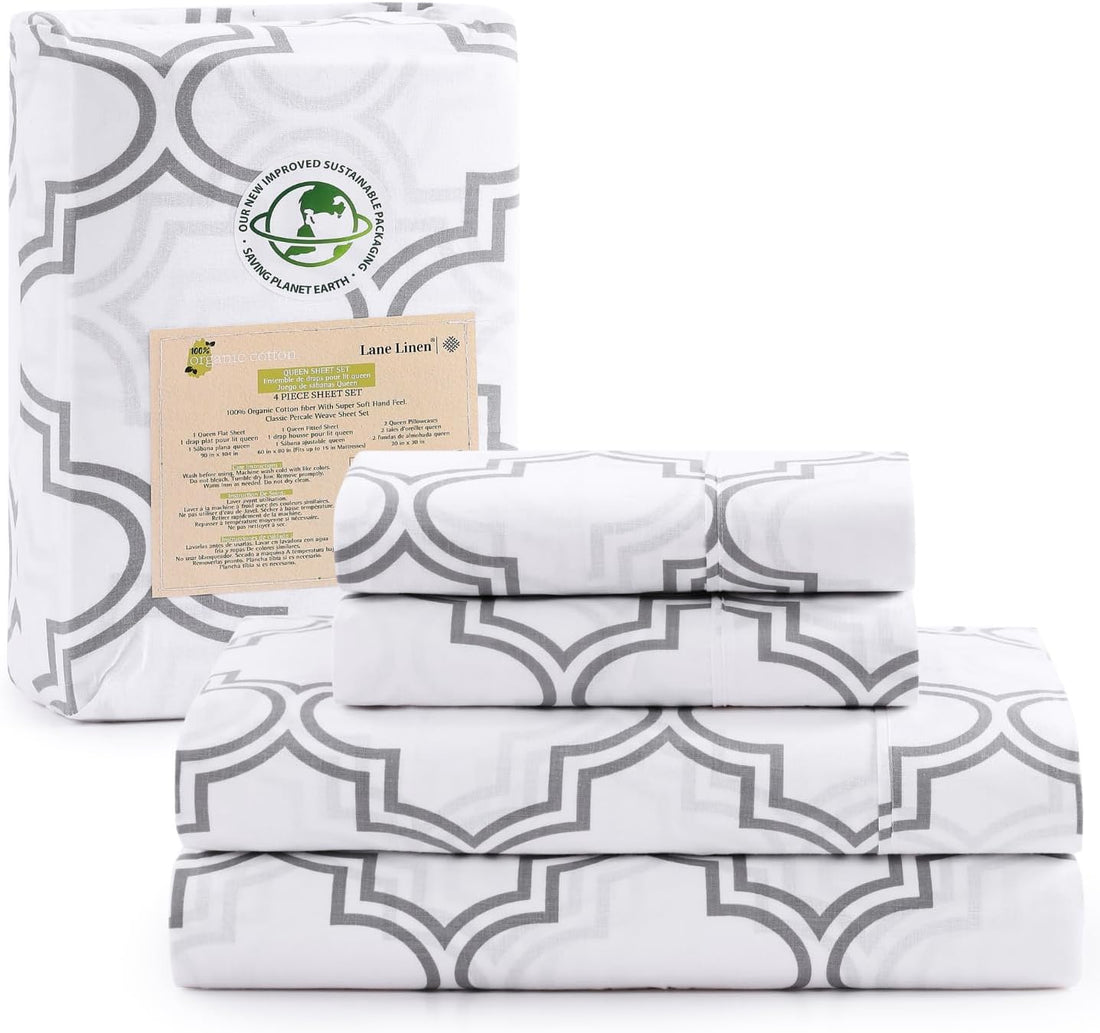 LANE LINEN Queen Organic Sheet Set – White