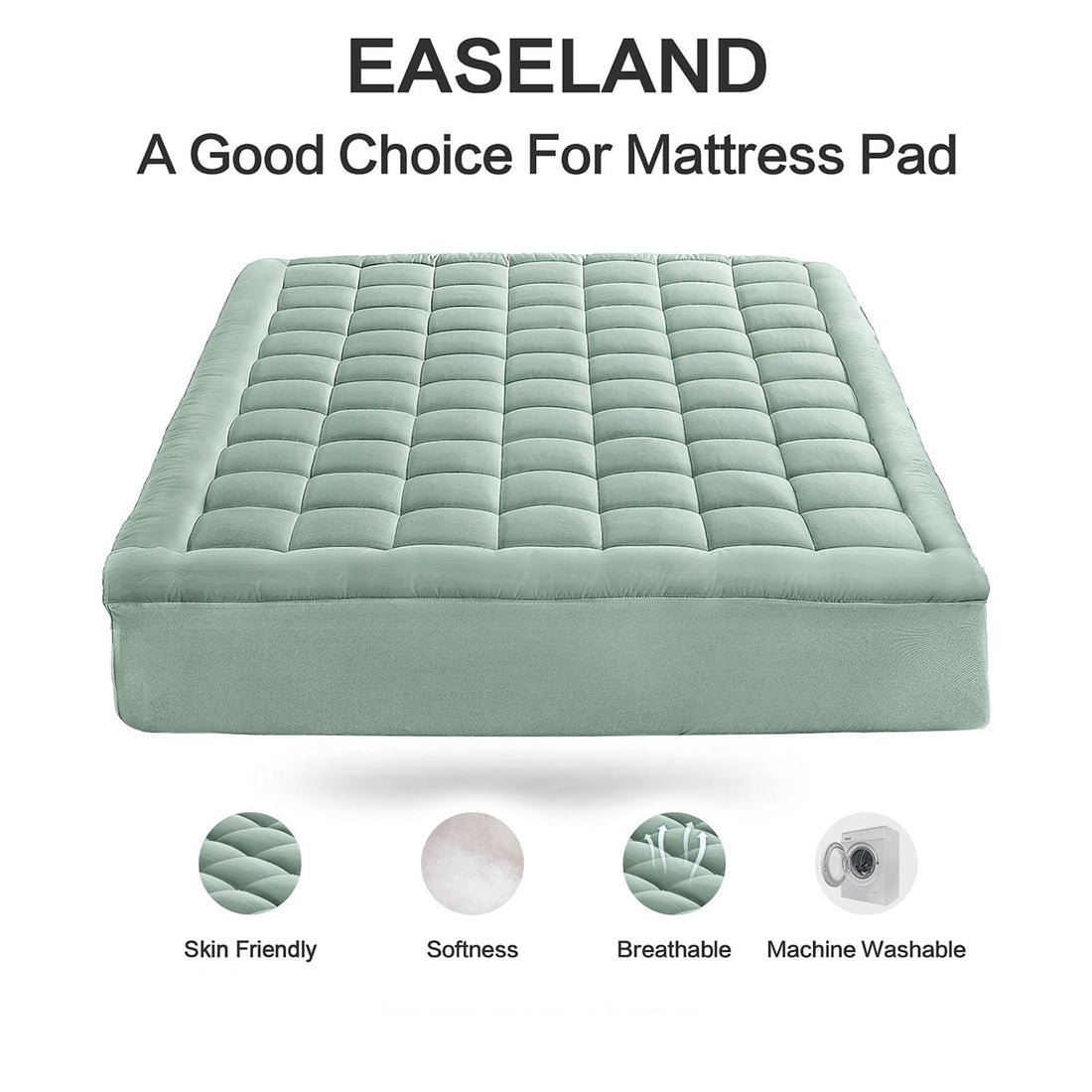 EASELAND Queen Mattress Pad – Pillow Top, White