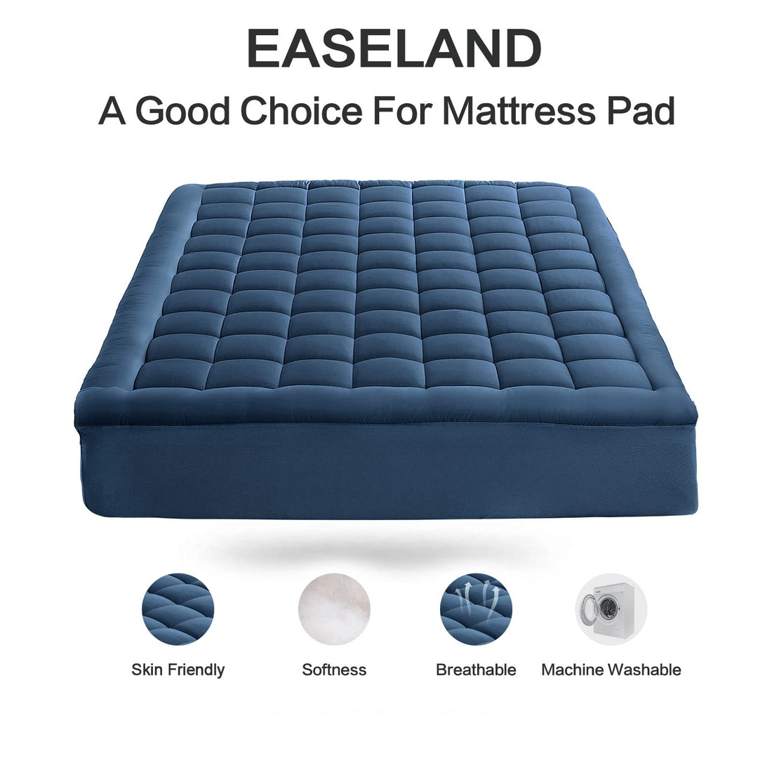 EASELAND Queen Mattress Pad – Pillow Top, White