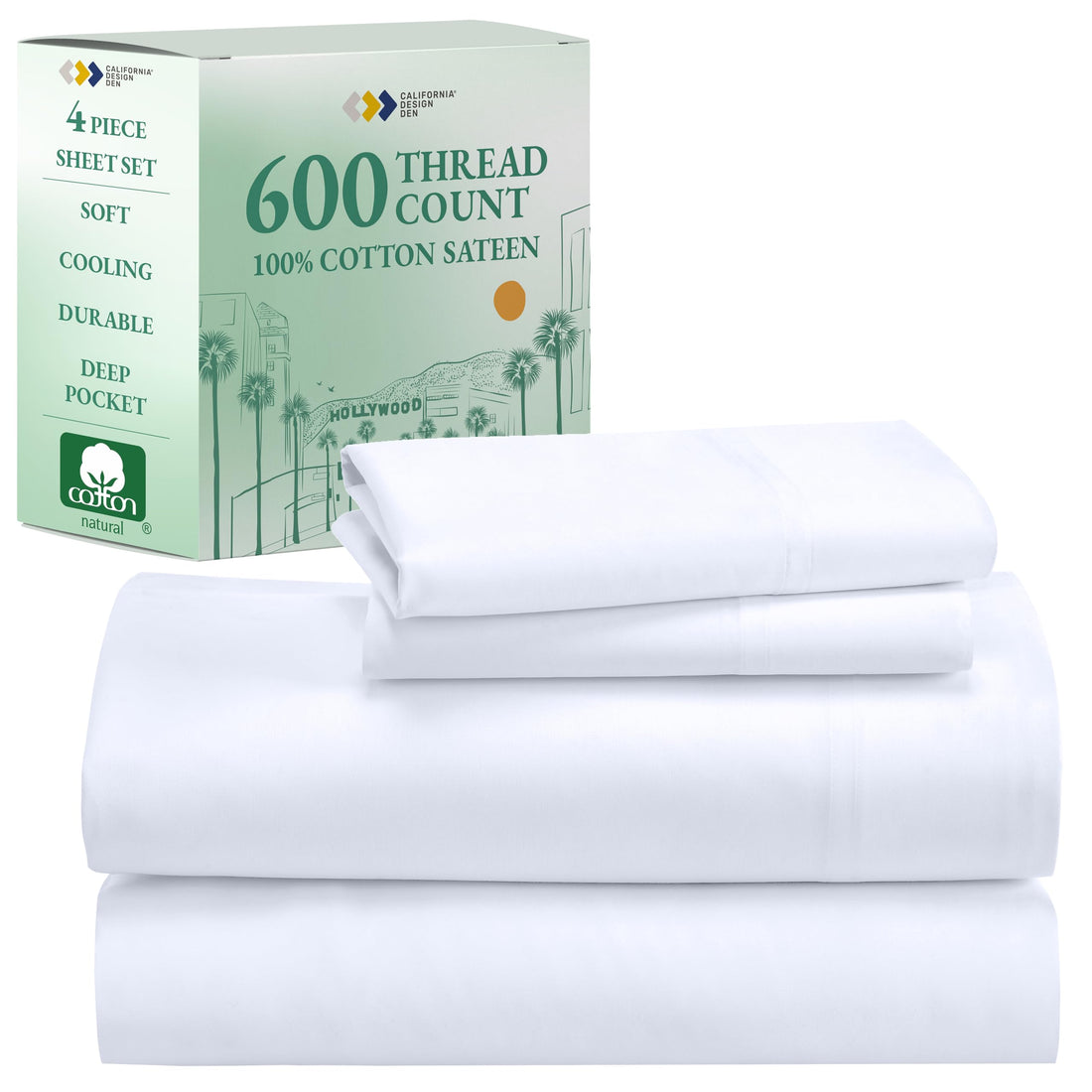 California Design Den King Sheet Set – 100% Cotton, White