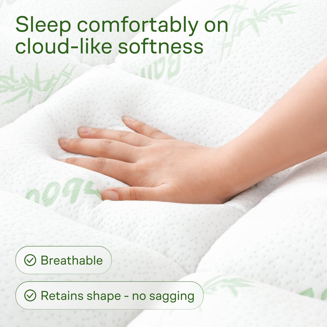Ultra Soft Bamboo Mattress Topper – Queen, Green
