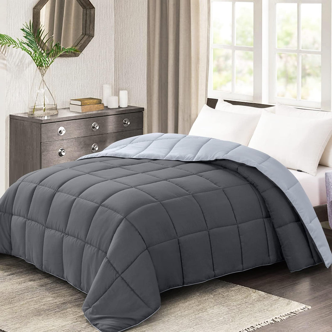 Homelike Moment Queen Comforter – Reversible Grey