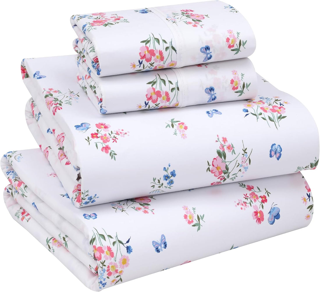 RUVANTI Split King Cotton Sheet Set – Floral, 5PC