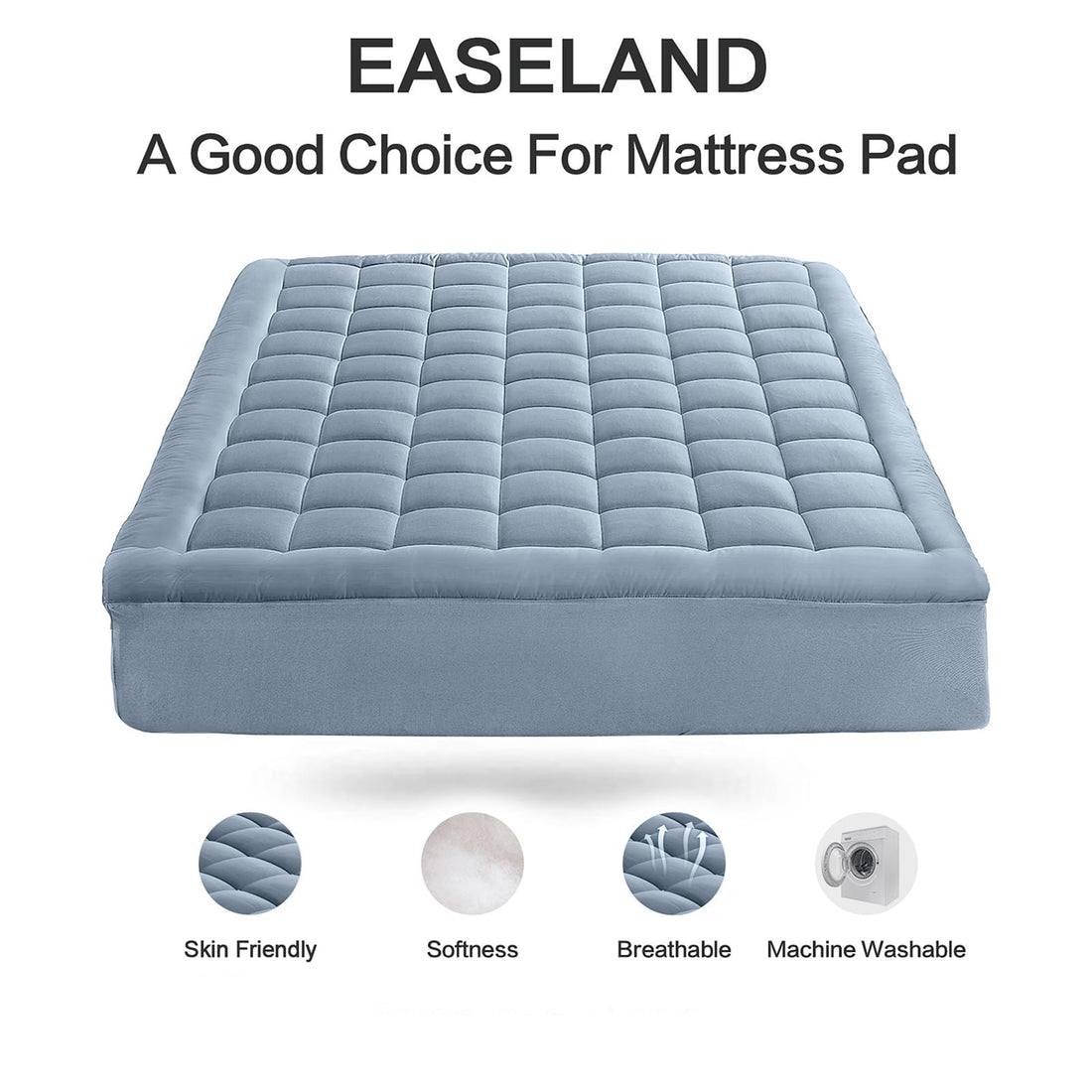 EASELAND Queen Mattress Pad – Pillow Top, White