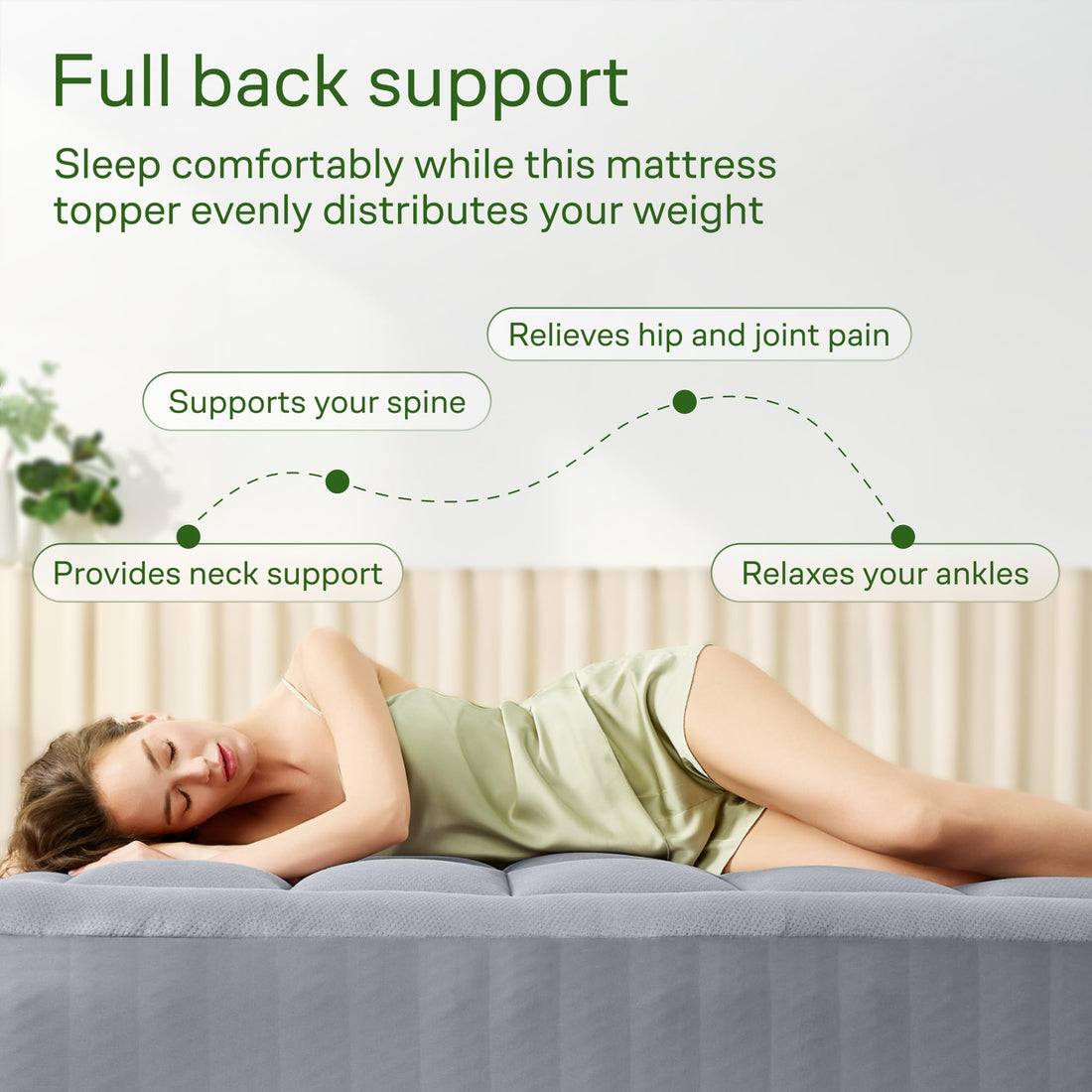Ultra Soft Bamboo Mattress Topper – Queen, Green