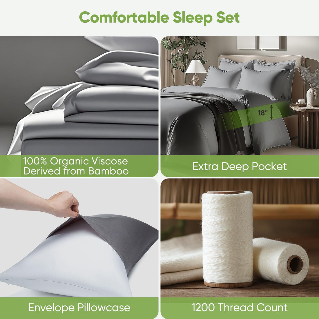 Luxury Bamboo Sheet Set – Cal King, Gray