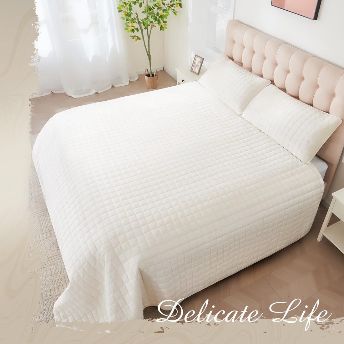 Velvet King Quilt Set – Cream
