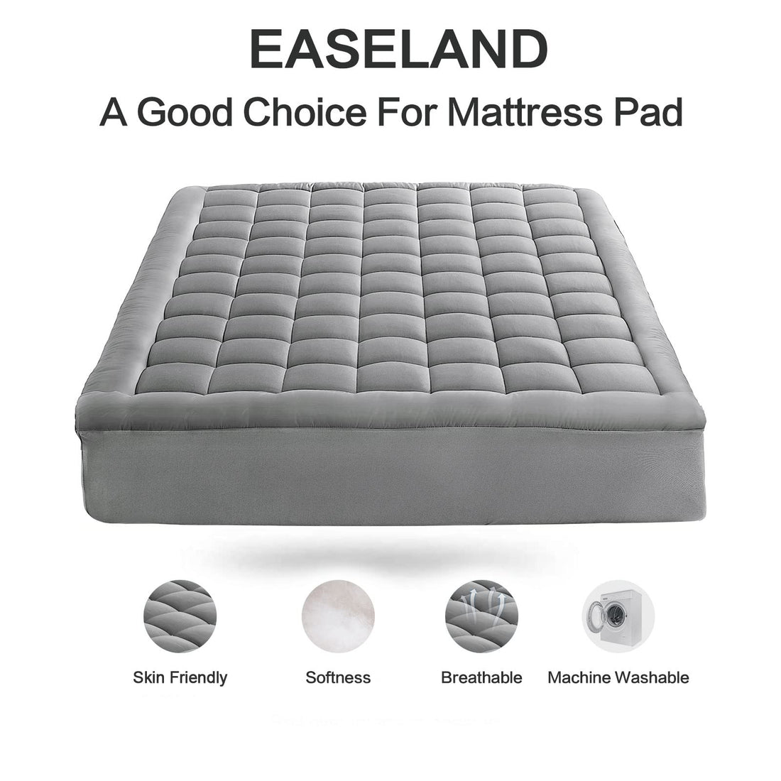 EASELAND Queen Mattress Pad – Pillow Top, White