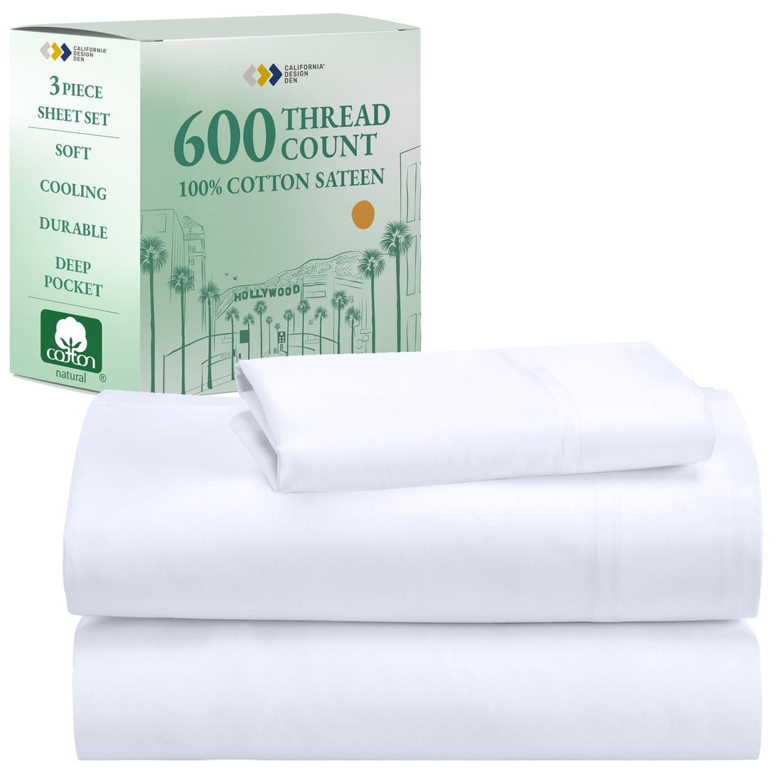 California Design Den King Sheet Set – 100% Cotton, White