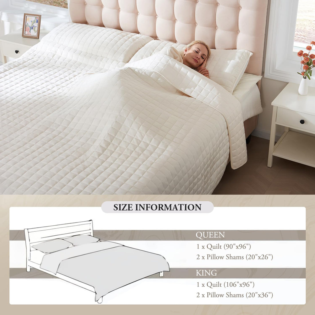 Velvet King Quilt Set – Cream