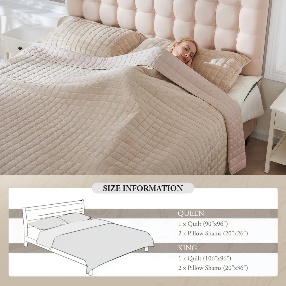 Velvet King Quilt Set – Cream