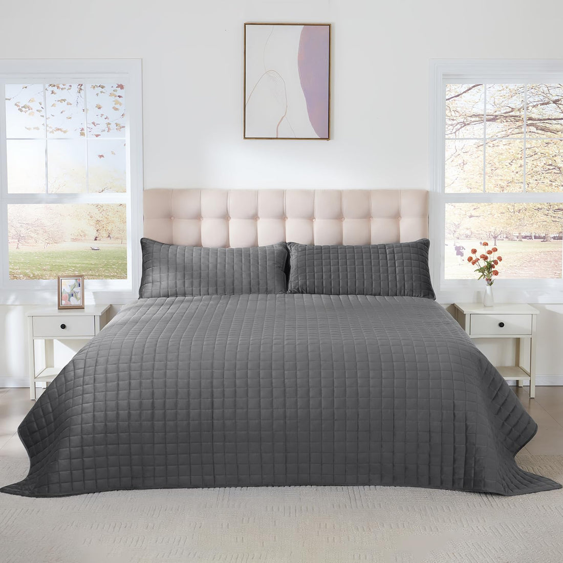 Velvet King Quilt Set – Cream