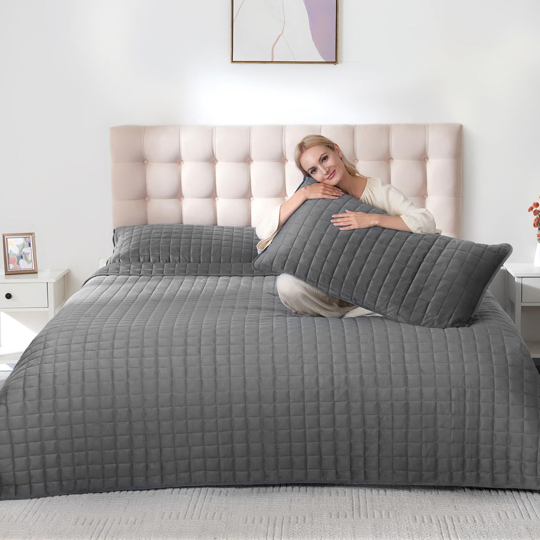 Velvet King Quilt Set – Cream