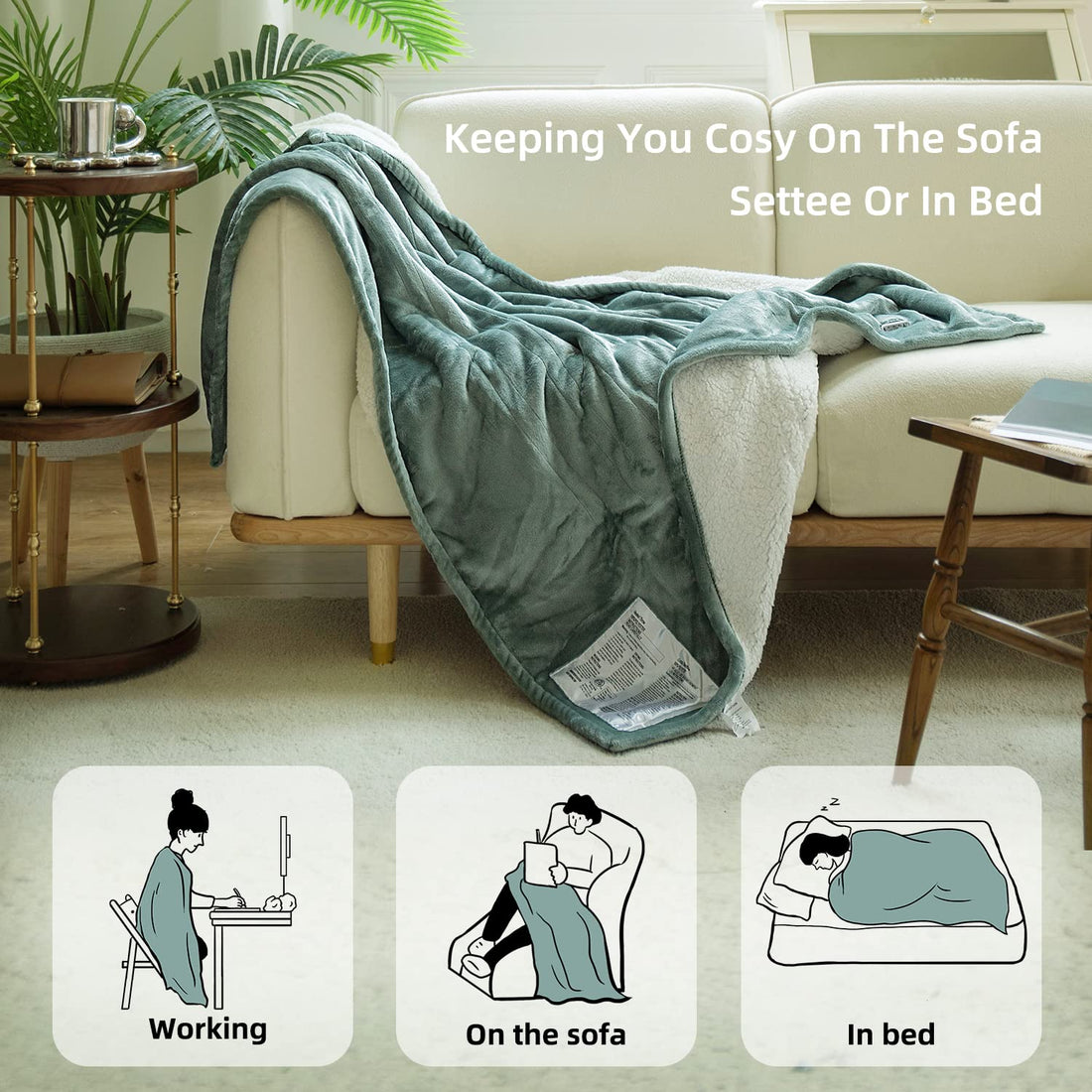 GOTCOZY Electric Heated Throw – Green, 50"x60"