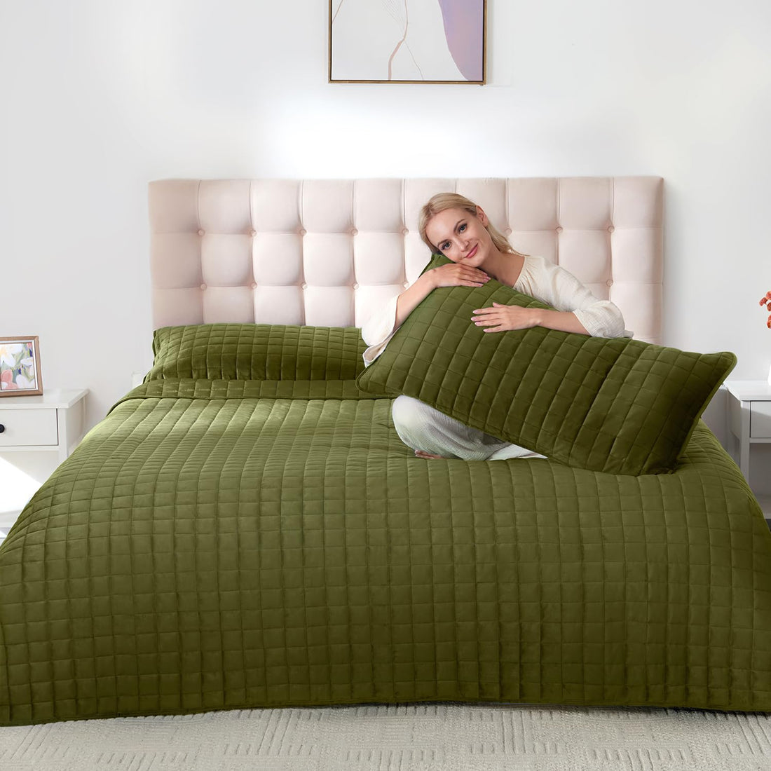 Velvet King Quilt Set – Cream
