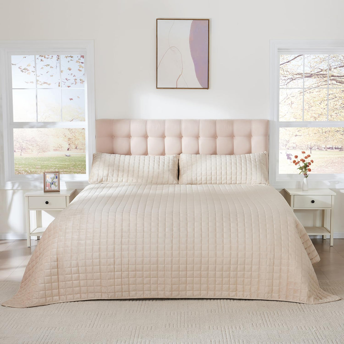 Velvet King Quilt Set – Cream