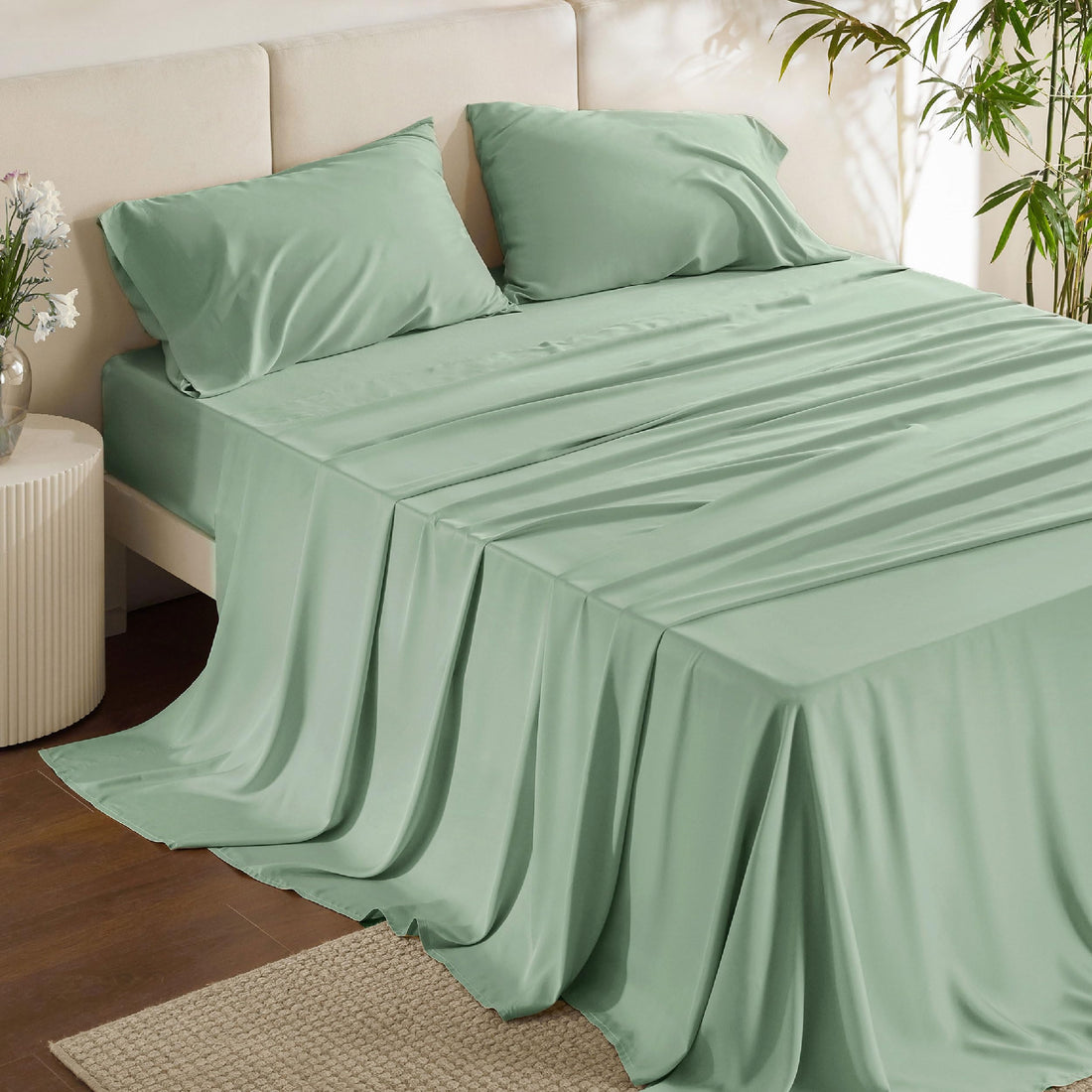 Bedsure King Cooling Bamboo Sheets – Light Beige