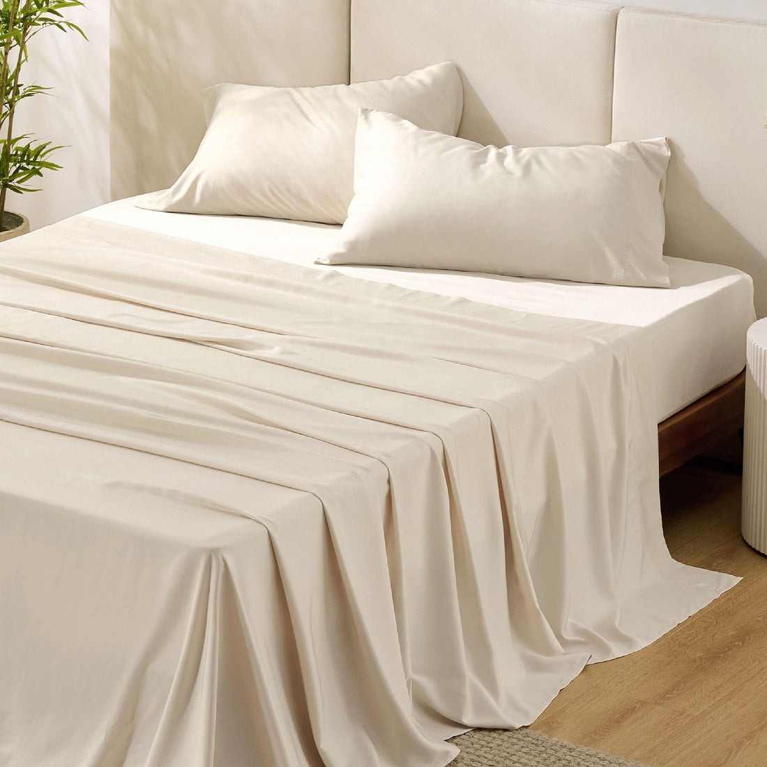 Bedsure King Cooling Bamboo Sheets – Light Beige