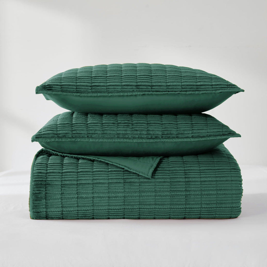 Velvet Striped Quilt – Queen Green