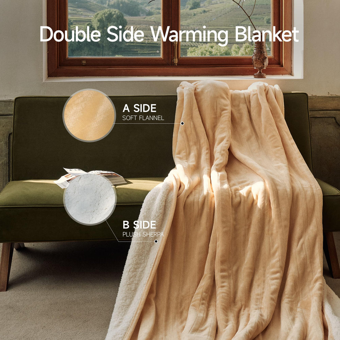 GOTCOZY Electric Heated Throw – Green, 50"x60"