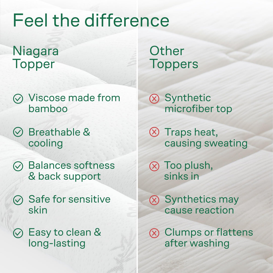 Ultra Soft Bamboo Mattress Topper – Queen, Green