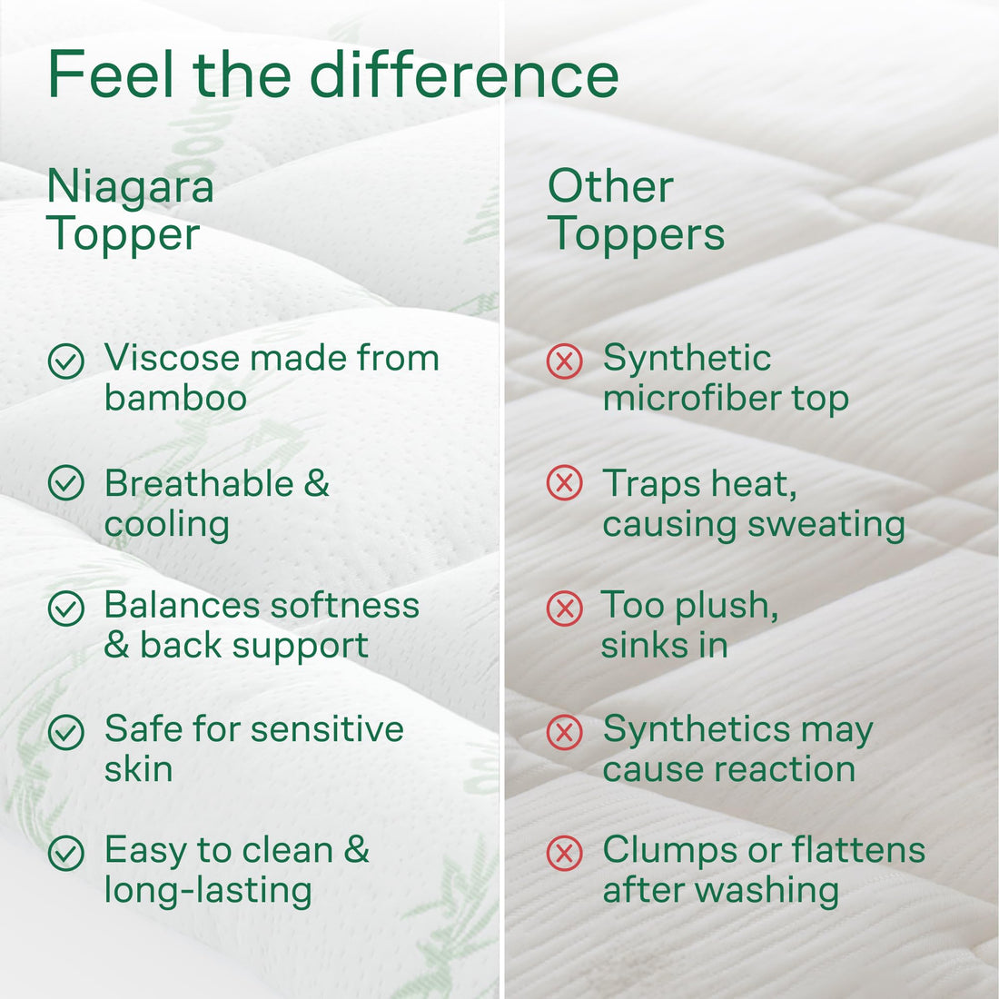 Ultra Soft Bamboo Mattress Topper – Queen, Green