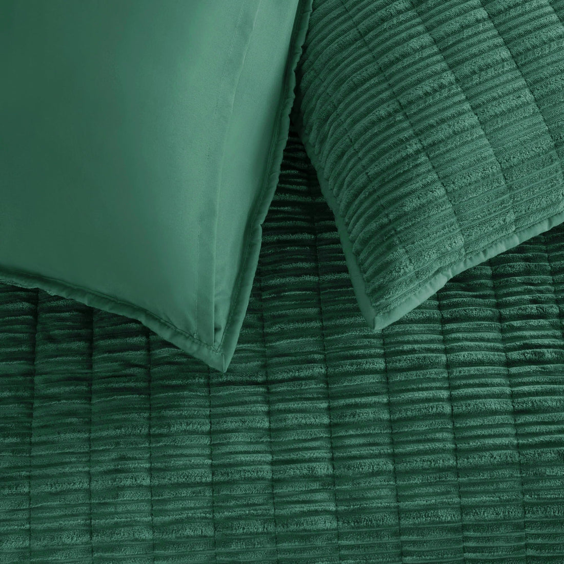 Velvet Striped Quilt – Queen Green