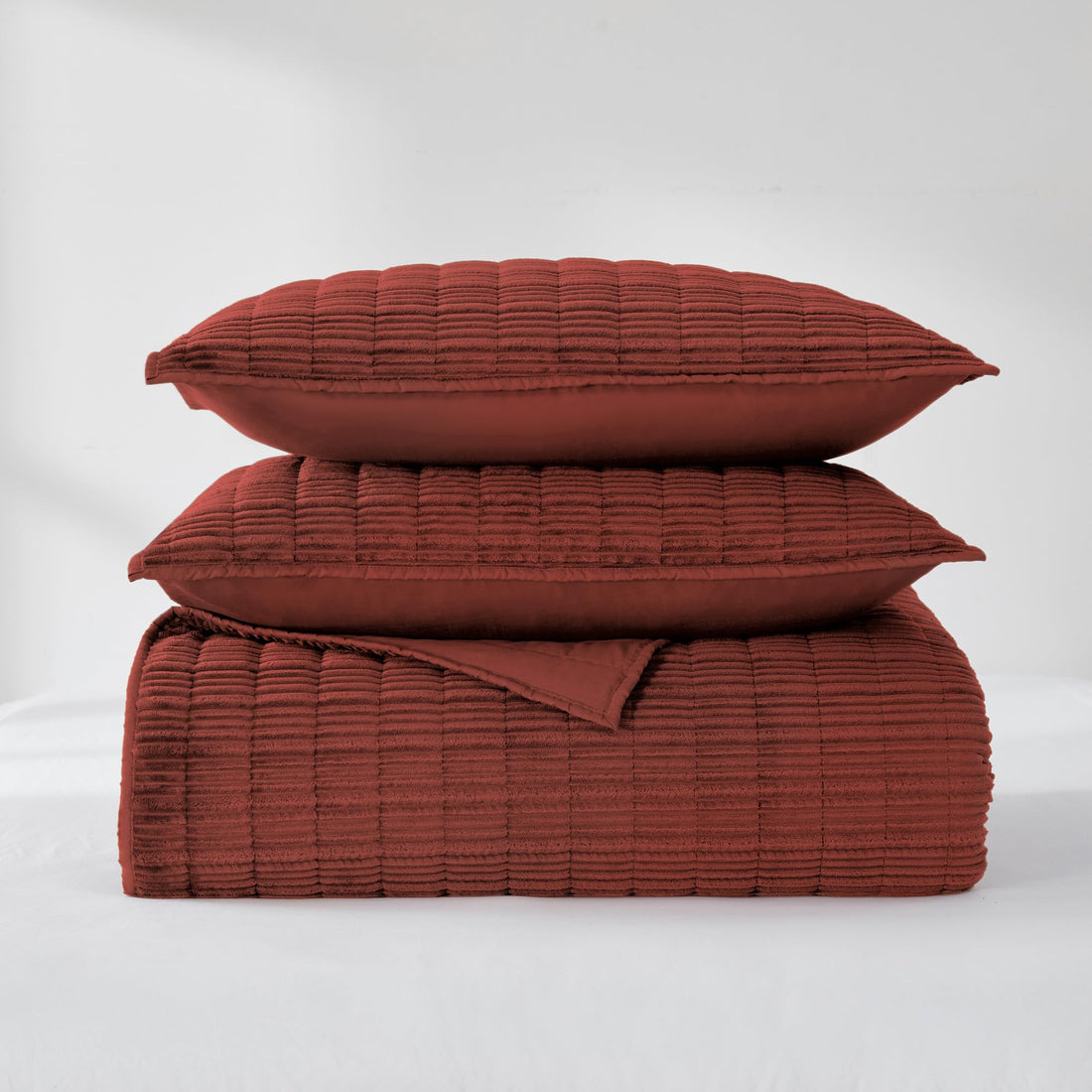 Velvet Striped Quilt – Queen Green