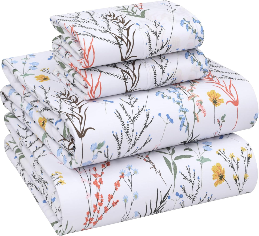 RUVANTI Split King Cotton Sheet Set – Floral, 5PC