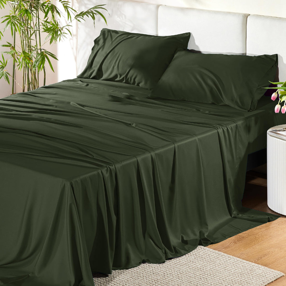 Bedsure King Cooling Bamboo Sheets – Light Beige