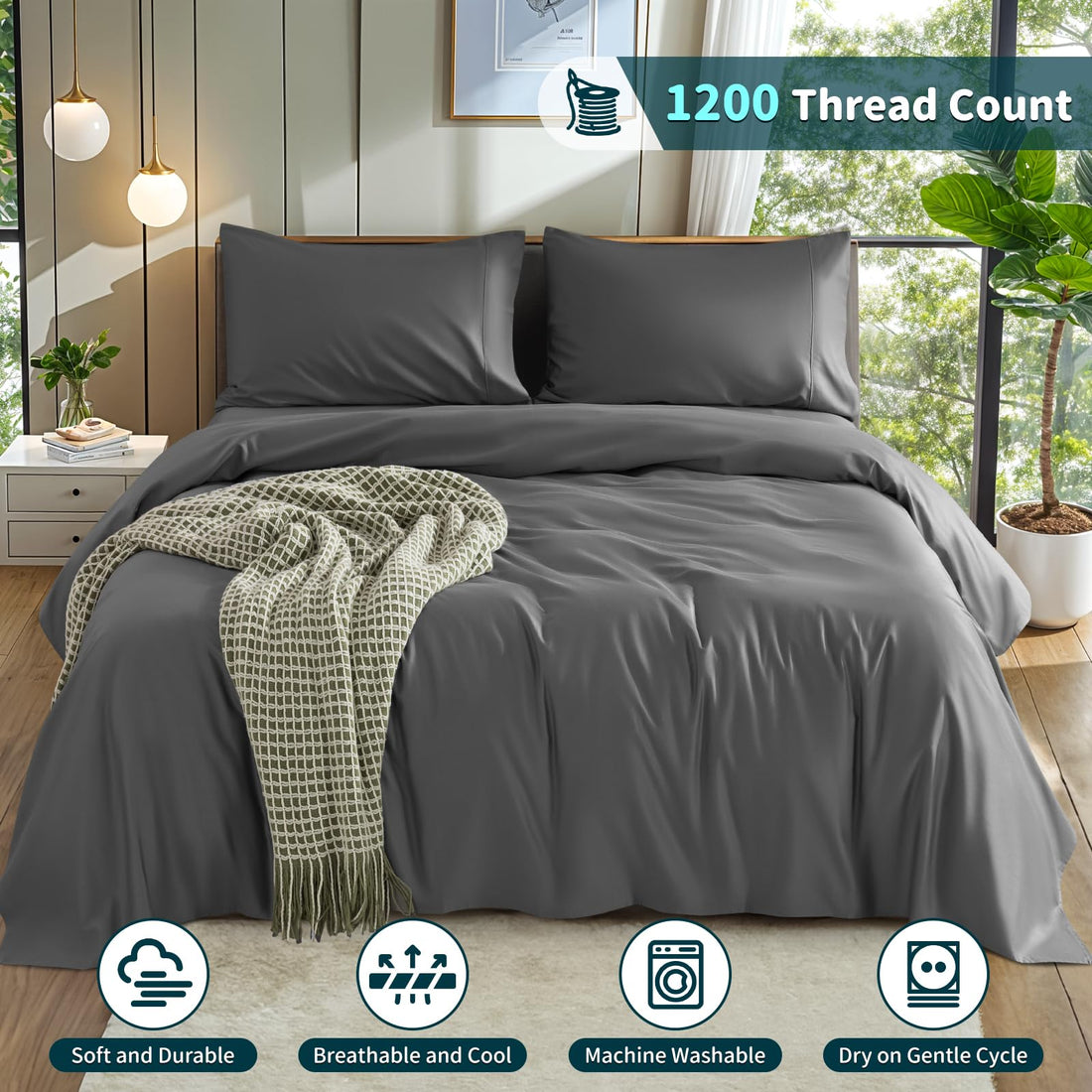 LBRO2M Cotton Sheets – King, Dark Grey
