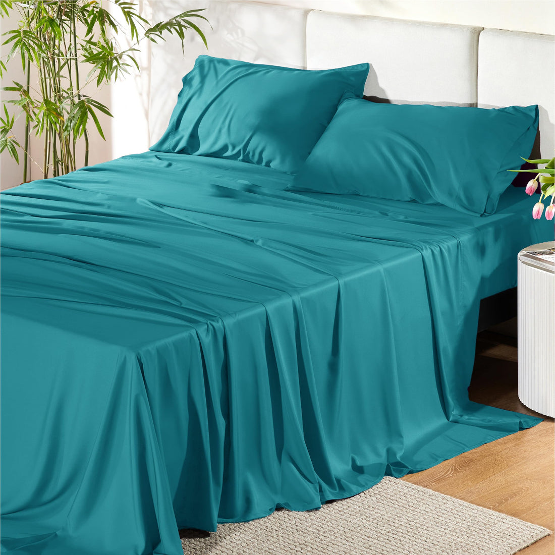 Bedsure King Cooling Bamboo Sheets – Light Beige