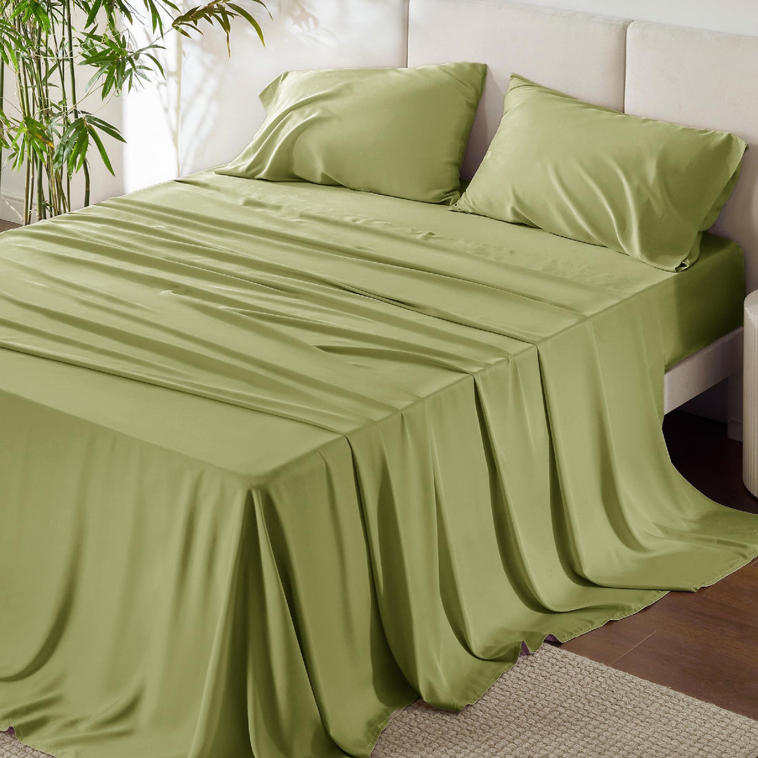 Bedsure King Cooling Bamboo Sheets – Light Beige
