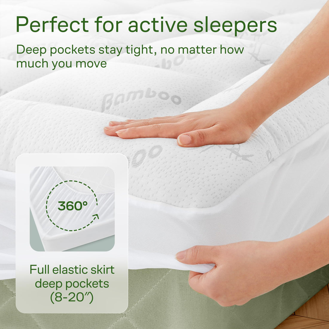Ultra Soft Bamboo Mattress Topper – Queen, Green
