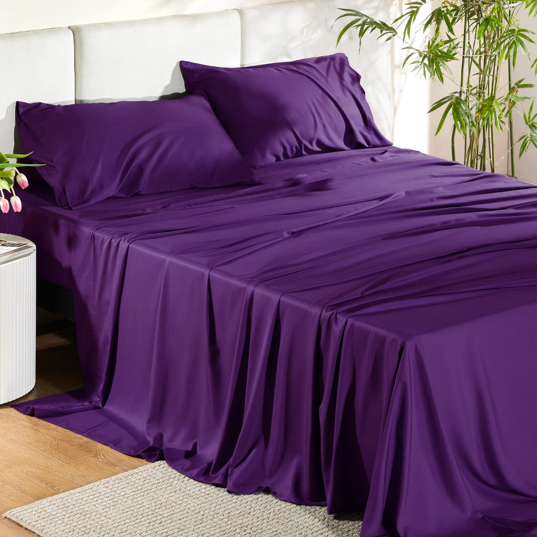 Bedsure King Cooling Bamboo Sheets – Light Beige