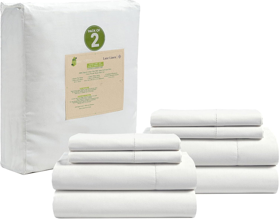LANE LINEN Queen Organic Sheet Set – White